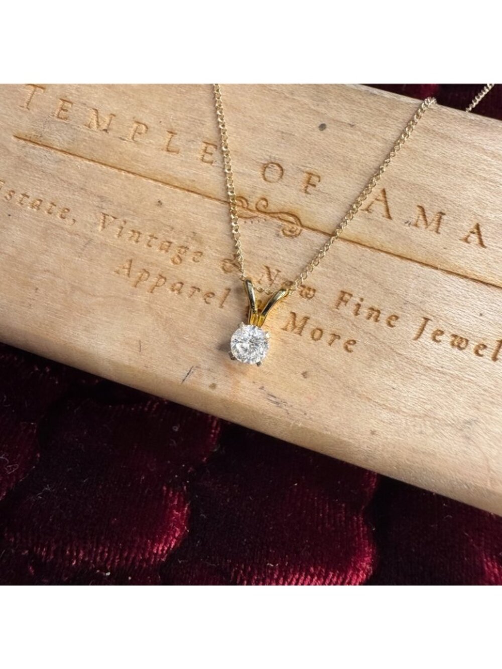 Estate- 14K Gold Natural Diamond Necklace 1/3CT Round Cut Solitaire -16" Dainty - Picture 7 of 16